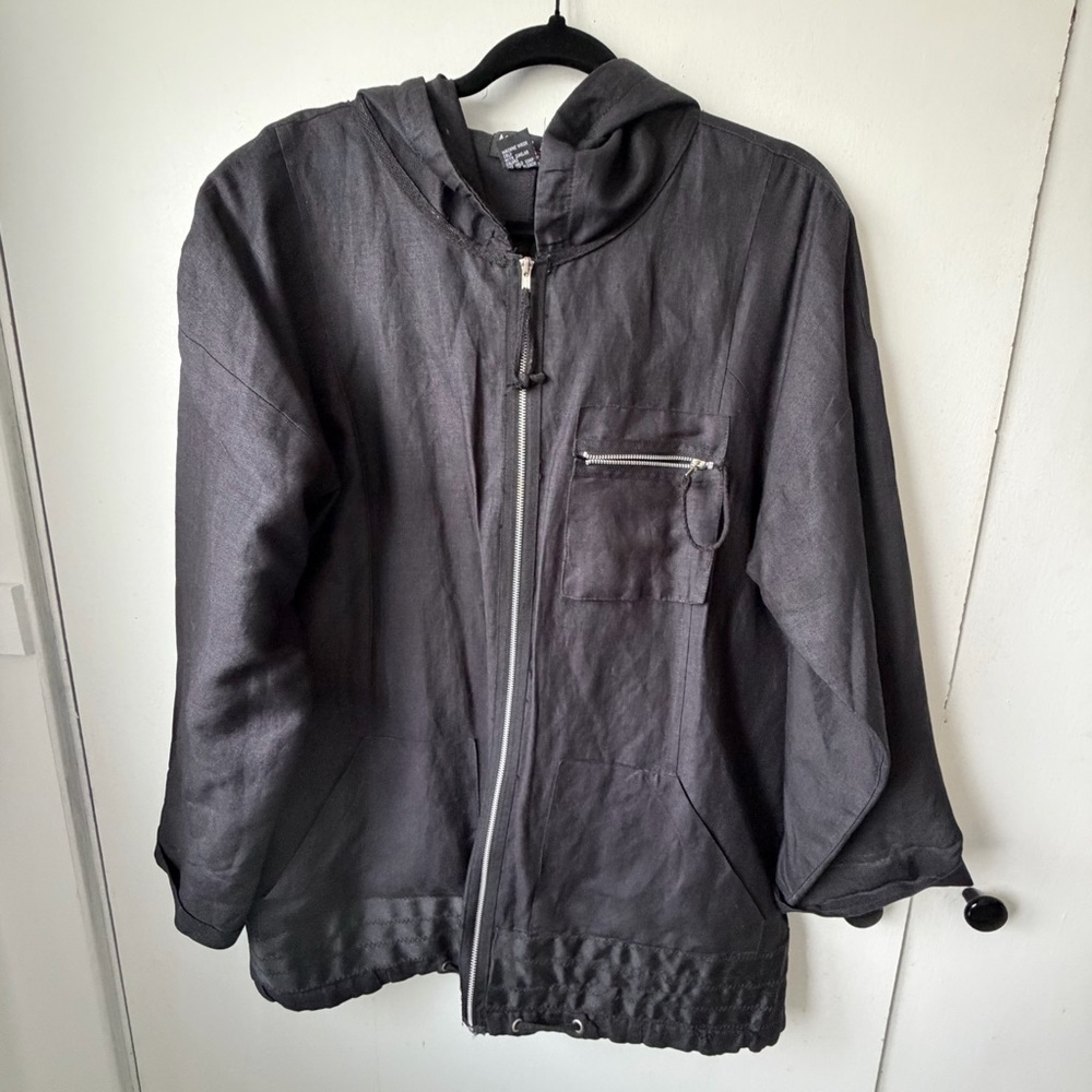 Maria Gabrielle Linen Blend Hooded Jacket XL | Lightweight PNW Layer
